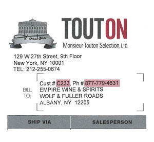 Sample invoice highlighting the CUST # field